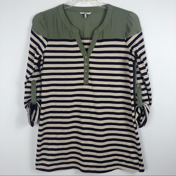 BKE Tops - BKE Striped Henley Roll Tab Tunic Top Medium